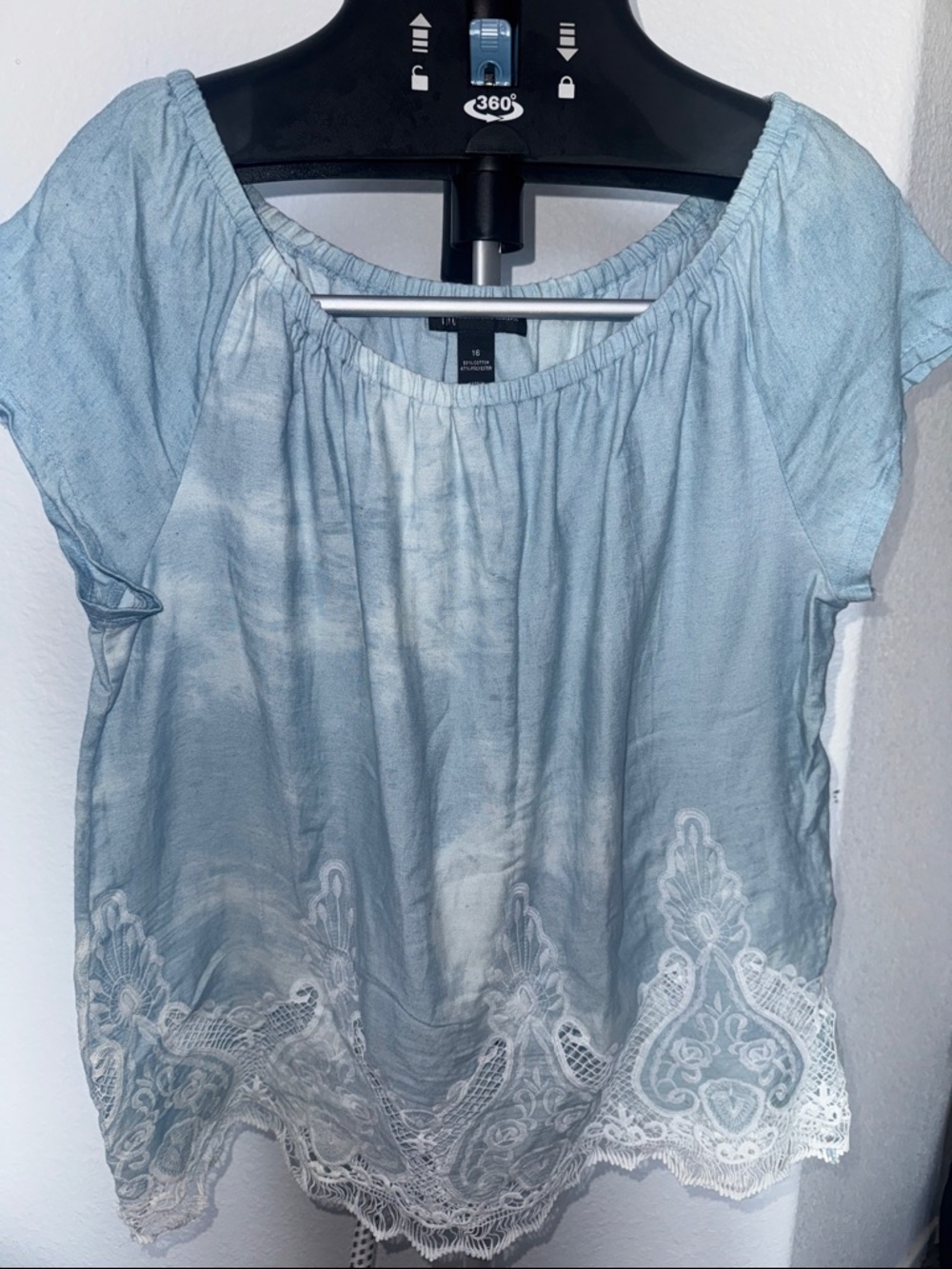 INC International Concepts Light Blue Embroidered Off-Shoulder Top